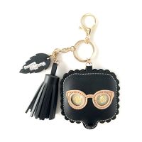 花朵化妆镜随身便携美容镜折叠迷你双面镜圆镜pu皮钥匙扣挂件|黑色眼镜