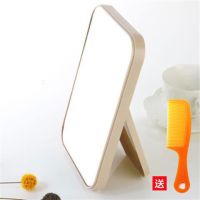 猫耳小圆镜高清台式旋转化妆镜梳妆台创意简约美容公主镜|北欧米-方形[送梳子]