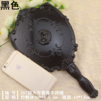 大号 安娜苏复古蔷薇花 公主手持手柄化妆镜 梳妆美容院手拿镜子|357加大号黑色-蔷薇花-不折叠