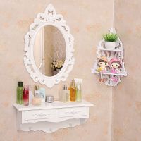 欧式壁挂梳妆台镜子化妆镜台式挂墙简约梳妆美容院镜|简约梳妆台+转角置物架(不含饰品