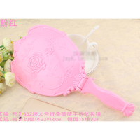 大号 安娜苏复古蔷薇花 公主手持手柄化妆镜 梳妆美容院手拿镜子|332加大号粉色-蔷薇花-折叠款