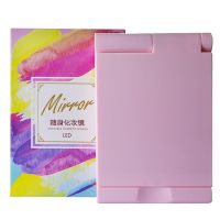 led化妆镜带灯随身便携化妆镜方形双面梳妆镜公主镜美容补妆镜子|粉色(新款无印章)