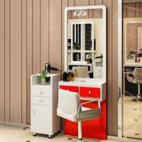 美发店镜子理发店镜台单双面发廊镜子带柜子美容美发镜台|双抽红白款单镜台