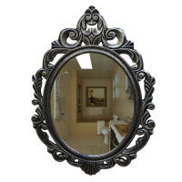 欧式浴室卫生间洗手台镜美容院床头雕花镜复古梳妆台镜子壁挂墙仿|a黑仿银 大号