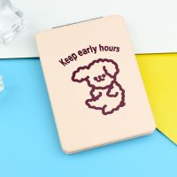 化妆镜便携可爱迷你折叠随身镜美容镜圆形 双面 镜卡通小镜子|pu正长方形/[泰迪狗]