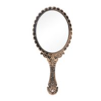 手柄化妆镜古典欧式时尚创意便携长柄复古花纹随身美容圆形小镜子|古铜色