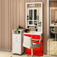 美发店镜子理发店镜台单双面发廊镜子带柜子美容美发镜台|双抽红白款单镜台 标配