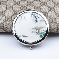 金属化妆镜随身美容小镜子可爱折叠创意迷你山水画双面圆镜小礼品|彩山水画
