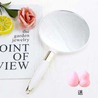 新款欧式复古手柄化妆镜手拿手持美容院美容镜子随身便携高清镜子|欧式圆形镜-白色+送随机粉扑