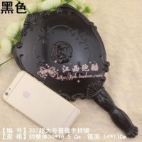 大号手拿镜 美容院化妆镜 特大号圆形美发廊后视镜 手柄公主镜|357加大号-黑色-蔷薇花-