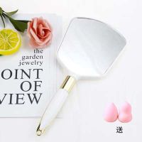 新款欧式复古手柄化妆镜手拿手持美容院美容镜子随身便携高清镜子|欧式方形镜-白色+送随机粉扑