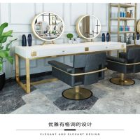 大理石理发店双面镜发廊美容工作室专用网红烫染桌美发店镜台带灯|烤漆单面单人位+1个单面镜 标配