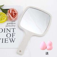 新款欧式复古手柄化妆镜手拿手持美容院美容镜子随身便携高清镜子|ABS手柄镜-米色+送随机粉扑