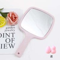 新款欧式复古手柄化妆镜手拿手持美容院美容镜子随身便携高清镜子|ABS手柄镜-粉色+送随机粉扑