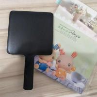 高清手柄化妆镜手拿美容院化妆镜子便携随身牙科复古花边单面手镜|方形糖果镜黑色(15.5x9cm)