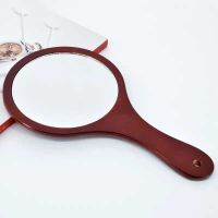 新款欧式复古手柄化妆镜手拿手持美容院美容镜子随身便携高清镜子|棕色大号圆形+送随机粉扑