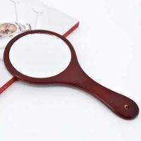 新款欧式复古手柄化妆镜手拿手持美容院美容镜子随身便携高清镜子|棕色小号圆形+送随机粉扑