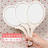 高清手柄化妆镜手拿手持镜子美容院专用便携随身牙科牙医单面镜|粉红色