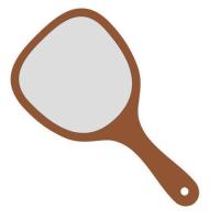 纹绣美容院专用化妆镜手柄镜子半永久大号复古木质便捷梳妆镜|咖啡色扇形15X28.5cm