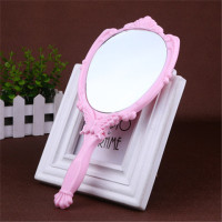 大号复古韩式化妆镜子 手柄镜 随身便携镜美容院手持镜手拿镜挂镜|大号蝴蝶折叠粉色