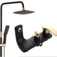 全铜淋雨花洒套装黑色黑金冷热水龙头混水阀卫浴淋浴器喷头卫生间|三挡铜黑金天路 安装