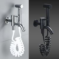 全铜拖把池水龙头单冷多功能带喷枪一进二出阳台入墙式黑色龙头