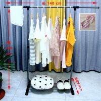 阳台晾衣架落地伸缩室内外简易衣帽架衣服架子单双杆晒衣架挂衣架|[加厚]单杆升级可加长+晒鞋架2