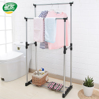 晾衣架双杆式衣帽架简易落地衣服架子晒衣架凉挂衣架伸缩晾衣神器|黑色双杆简易不带轮子