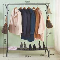 u形晾衣杆日式简约衣帽架户外晾衣架晒被子大型衣架出租房用单杆|09旗舰款黑[加粗加厚]+衣帽挂钩