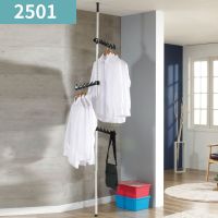 顶天立地韩式简易衣帽架卧室落地多功能创意挂衣架伸缩阳台晾衣架|2501+2一立五黑翅膀 25MM管径