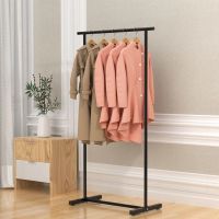 晾衣架落地杆子卧室衣服挂架挂衣架阳台晒衣衣帽架单双三杆|[单杆]黑60cm无置物架无轮