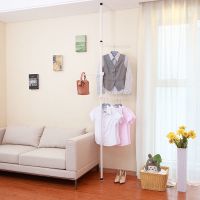 顶天立地简易晾衣架衣帽架挂包置衣免打孔可伸缩挂落地卧室阳台型|白杆升级款折叠翅膀 1杆3翅膀(1.6米矮层专用)