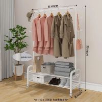 晾衣架落地杆子卧室衣服挂架挂衣架阳台晒衣衣帽架单双三杆|[单杆款]白100cm+置物架衣帽挂