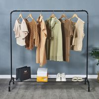 室内挂衣架晾衣架落地单杆式折叠衣帽架晒衣架简易卧室挂衣服架子|黑色简约-150CM