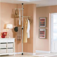 顶天立地韩式简易衣帽架卧室落地多功能创意挂衣架伸缩阳台晾衣架|不锈钢1立杆4黑翅膀