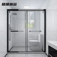 淋浴房一字形304不锈钢黑色整体简易钢化玻璃隔断型干湿浴屏