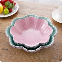 仿藤编塑料镂空干果盘点心零食盘 厨房沥水洗菜篮 家用时尚水果盘|大号花瓣形3个(小麦秸秆)