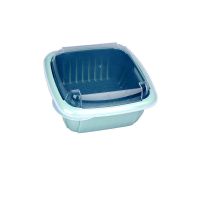 双层沥水保鲜盒冰箱多功能家用厨房蔬菜水果沥水篮塑料洗菜盆带盖|北欧青蓝两层沥水蔬果盆 1个装