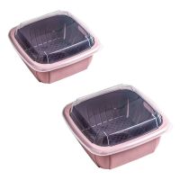 沥水篮厨房洗菜盆带盖多功能创意双层果蔬保鲜盒家用冰箱储物收纳|粉红色[双层带盖沥水篮]/[二个装]