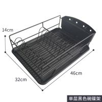 厨房放碗碟置物架黑色单双层盘子厨具整理沥水架篮晾碗筷收纳架子|单层碗碟架黑色