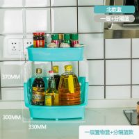 厨房收纳架沥水篮厨房用品收纳神器落地塑料多层移动菜篮子置物架|北欧蓝 [大号]一层+分隔栏+滑轮