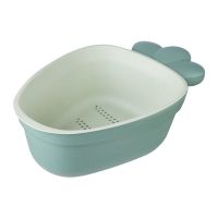 塑料双层沥水篮可爱造型洗菜篮厨房家用客厅萝卜草莓果篮干果盘|6297萝卜款沁绿