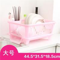 控水篮 厨房 沥水架 长方形塑料滴水碗筷沥水篮新款带盖多功能大|侧面粉色大号