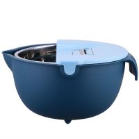 沥水篮多功能切菜切丝神器家用土豆切片切丝萝卜刨丝擦丝厨房用品|北欧蓝[不含刀片]