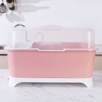 厨房用品沥水碗架碗盘置物架碟筷子收纳架收纳篮|带盖碗架粉色