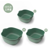 仟易双层洗菜盆沥水篮家用厨房淘菜筐大号创意洗菜篮子客厅水果盘|北欧绿 特惠三件套(材质安全结实防摔)