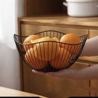 铁艺水果篮沥水时尚客厅茶几果盘家用创意零食盆收纳篮欧式水果盘|荷花高款黑色单个