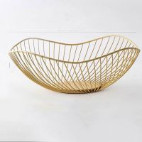 铁艺水果篮沥水时尚客厅茶几果盘家用创意零食盆收纳篮欧式水果盘|荷花矮款金色单个