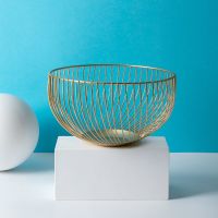 铁艺水果篮沥水时尚客厅茶几果盘家用创意零食盆收纳篮欧式水果盘|斜纹形金色单个