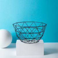 铁艺水果篮沥水时尚客厅茶几果盘家用创意零食盆收纳篮欧式水果盘|多边形大号黑色单个